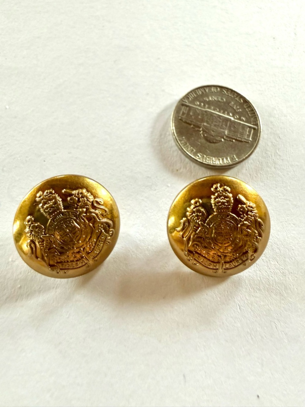 Set of 2 Ralph Lauren Coat of Arms Gold-tone Brass Blazer Buttons - Picture 2 of 6